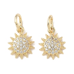 Золотой Латунные микро проложить кубического циркония подвески, солнечные чары, стойки покрытие, долговечный, с целью перехода в кольце, золотые, 10.5x9.5x2.3 мм, отверстие : 4 мм