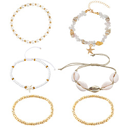 (52) Непрозрачная лаванда 6шт. регулируемые браслеты из вощеного хлопкового шнура, плетеные из бусин, и наборы браслетов из бусин из натурального кварца, разноцветные, внутренний диаметр: 1-1/8~3-1/2 дюйм (3~9 см)