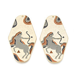 Стрелец Подвески из сплава с покрытием стойки и эмали, ромб и двенадцать созвездий, золотой свет, Стрелец, 63x35x1 мм, отверстие : 1.6 мм