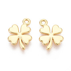 Настоящее золото 18K Латунь прелести, клевер, долговечный, без никеля , реальный 18 k позолоченный, 13.5x9.5x1.5 мм, отверстие : 1.2 мм