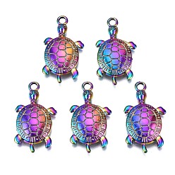 Rainbow Color Подвески из сплава , без кадмия, без никеля и без свинца, черепаха, Радуга цветов, 30x16x4 мм, отверстие : 2.5 мм
