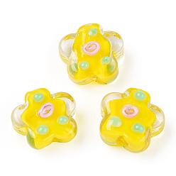 Желтый Ручной работы ухабистым Шарики Lampwork, цветка сливы, желтые, 13.5~14.5x15x8~10 мм, отверстие : 1.5~1.8 мм
