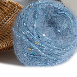 Светло-Голубой Пряжа мохер, длинная шерстяная пряжа с пайетками, для одежды шарфы свитера шали шапки, Небесно-голубой, 50г/моток