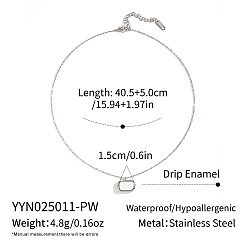 Нержавеющая Сталь Цвет Минималистичные 304 прямоугольные кулоны из нержавеющей стали с белой эмалью для женщин, цвет нержавеющей стали, 15.94 дюйм (40.5 см)