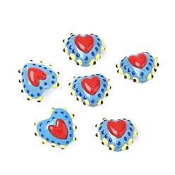 Светло-Голубой Запекаемые стеклянные бусины с рисунком в виде сердца, с эмалью, два тона, Небесно-голубой, 13.5~15x14~16.5x7.5~10 мм, отверстие : 1.2 мм