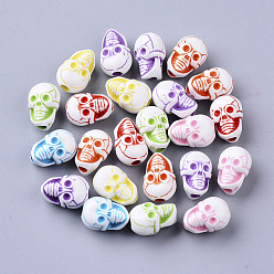 (52) Непрозрачная лаванда Ремесло стиль акриловые бусины, череп, разноцветные, 13x9.5x8.5 мм, Отверстие : 2.5 мм , около 950 шт / 500 г