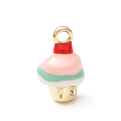 Misty Rose Brass Enamel Pendants, Cake Charms, Golden, Misty Rose, 13x8x7.5mm, Hole: 1.8mm