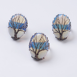 Опал Регулируемое пальцевое кольцо opalite, широкая полоса кольца, овальные, Красная медь, Размер 9, 19 мм