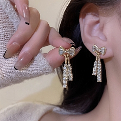 Bowknot Alloy Stud Earring, with Sterling Silver Pin and Rhinestone, Bowknot, 22mm
