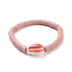 Бланшированный Миндаль Стрейч браслеты, с бисером хэйси из полимерной глины и бусинками из ракушек, бланшированный миндаль, 2 дюйм (5.2 см)