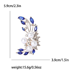 Королевский синий Брошь в виде полумесяца из сплава и стеклянных стразов, с имитацией жемчуга, золотой свет, королевский синий, 59x39 мм