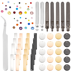 (52) Непрозрачная лаванда Набор для установки украшений из железного хрусталя, с железными штампами, стеклянные стразы кабошоны, пинцет из нержавеющей стали, латунь прелести, разноцветные, набор ювелирных украшений: 1 комплект/мешок