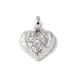 Сердце Латунные микро проложить кубического циркония подвески, платина, стойки покрытие, долговечный, без кадмия и без свинца, с целью перехода в кольце, сердце, 14.5x13.5x3.5 мм, отверстие : 3.5 мм