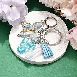 Letter W 26шт. брелок с кисточкой из прозрачной эпоксидной смолы, прозрачного акрила и искусственной замши, с кольцами для ключей из сплава, с цепочками и застежками-лобстерами, бабочка, Буква W, 95~108 мм