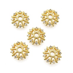 Золотой Колпачки для бусин из цветочной латуни с микропаве из кубического циркония, стойки покрытие, долговечный, без свинца и без кадмия, золотые, 12x3.5 мм, отверстие : 2.5 мм