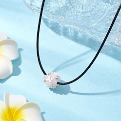 Розовый Кварц Натуральный розовый кварц и стеклянные бусины кластерные цветочные подвески ожерелья, ожерелья из черного вощеного хлопкового шнура для женщин, платина, 17.40 дюйм (44.2 см)