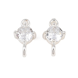 Silver Brass Pave Clear Cubic Zirconia Connector Charms, Flat Round Links, Rack Plating, Lead Free & Cadmium Free, Long-Lasting Plated, Silver, 11.5x6.5x4mm, Hole: 1.2mm