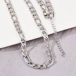 Нержавеющая Сталь Цвет 6мм 304 ожерелья из нержавеющей стали в виде цепочки Фигаро для женщин, не тускнеет, цвет нержавеющей стали, 17.83 дюйм (45.3 см)