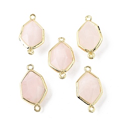 Розовый Кварц Подвески с граненым соединителем из натурального розового кварца, латунные шестигранные звенья, золотые, стойки покрытие, 25x13x6.5 мм, отверстие : 1.6 мм