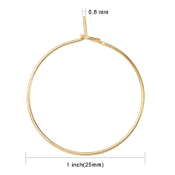Golden Ion Plating(IP) 316L Surgical Stainless Steel Hoop Earring Findings, Wine Glass Charms Findings, Golden, 25x0.8mm, 20 Gauge