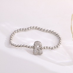 Letter R Женские браслеты из латуни с микропаве из прозрачных кубических цирконий, буквы, платина, Буква R, 6.69 дюйм (17 см)