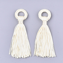 Бежевый Полиэстер кисточка большие подвесные украшения, бежевые, 98~110x24~26x10~15 мм, отверстие : 14 мм