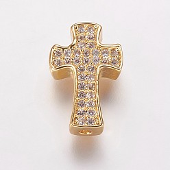 Золотой Латунные шарики циркония кубической, крестик, прозрачные, золотые, 14x9x3.5 мм, отверстие : 1 мм