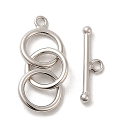 Real Platinum Plated Rhodium Plated 925 Sterling Silver 3-Ring Toggle Clasps, Real Platinum Plated, Bar: 5x20x2.5mm, Hole: 1.8mm, Ring: 28x11x1.5mm, Hole: 1.5mm