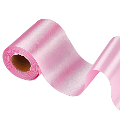 Бледно-Розовый 20м полиэстеровая атласная лента, Рождество лента, для церемонии открытия, свадебное оформление, розовый жемчуг, 4 дюйм (100 мм), около 21.87 ярдов (20 м) / рулон