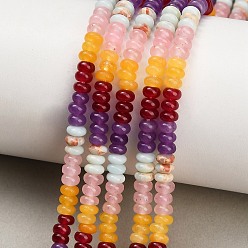 Mixed Color Gradient Color Natural Dyed White Jade & Synthetic Shoushan Stone Beads Strands, Smooth Rondelle, Mixed Color, 4.5x2~2.5mm, Hole: 0.8mm, about 162~167pcs/strand, 15.16''(38.5cm)