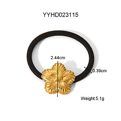 Цветок Простые резинки для волос из нержавеющей стали для женщин, реальный 18 k позолоченный, цветок, 24.4x3.9 мм