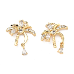 Настоящее золото 18K Латунные микропаве прозрачные подвески с фианитом, Дерево прелести, реальный 18 k позолоченный, 18x16x3 мм, отверстие : 1.5 мм