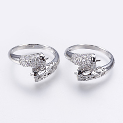Platinum Brass Finger Cup Peg Ring Settings, with Cubic Zirconia, For Half Drilled Beads, Lead Free & Cadmium Free & Nickel Free, Size 8, Platinum, Tray: 4.5mm, 18mm, Pin: 1mm
