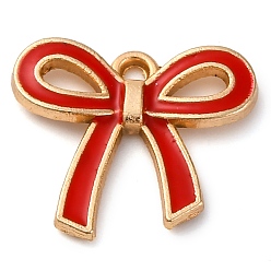 Красный Подвески из эмали и сплава, очарование бантом, золотые, красные, 16x18.5x2.5 мм, отверстие : 1.4 мм