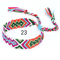 Dark Green Cotton Braided Rhombus Pattern Cord Bracelet, Ethnic Tribal Adjustable Brazilian Bracelet for Women, Dark Green, 5-7/8~14-1/8 inch(15~36cm)