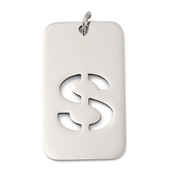 Letter S 304 подвески из нержавеющей стали, с целью перехода в кольце, прямоугольник с полой буквой-подвеской, анти-тускнение, лазерная резка, Письмо с, 49.5x28x1.5 мм, отверстие : 6.5 мм