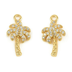 Настоящее золото 18K Латунные микропаве прозрачные кубические циркониевые подвески, без кадмия, без никеля и без свинца, очарование кокосового дерева, слева и справа, реальный 18 k позолоченный, 16.5x9x3 мм, отверстие : 1.6 мм