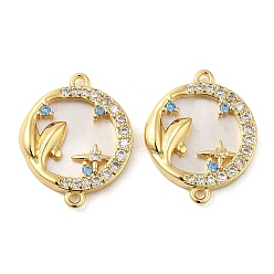 Золотой Подвески из латуни с разноцветным фианитом и разъемом-китом, плоские круглые звенья с оболочкой, долговечное покрытие. без кадмия и без свинца, реальный 18 k позолоченный, 19x15x3 мм, отверстие : 1.2 мм