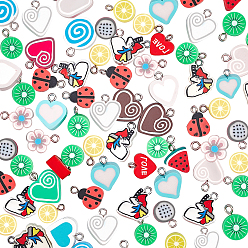Mixed Color Handmade Polymer Clay Charms, with Platinum Plated Iron Findings, Mixed Shapes, Mixed Color, about 77pcs/bag