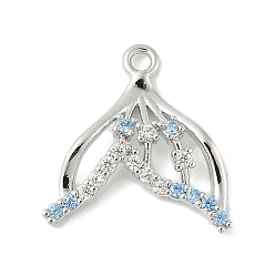 Платина Подвески-коннекторы с изображением морских животных из латуни с паве светло-голубого цвета и прозрачного кубического циркония, без кадмия, без никеля и без свинца, китовый хвост ссылки, платина, 15.5x15x3 мм, отверстие : 1.5 мм