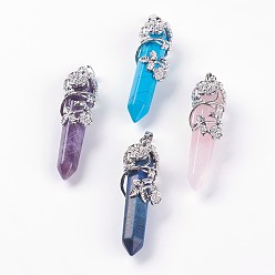 Смешанные камни Подвески из натурального и синтетического смешанного камня, латунная фурнитура с платиновым покрытием, пули, 55~60x16 мм, отверстие : 5x8.5 мм