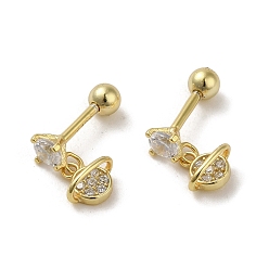 Oro 925 Pendientes de plata de ley con micro pavé de circonita cúbica para mujer., pendientes de cartílago, planeta, dorado, 10x5.5 mm
