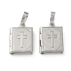 Платина Подвески латуни медальон, прямоугольник с подвесками в виде креста, платина, 17.5x11.5x3 мм, отверстие : 3.5 мм