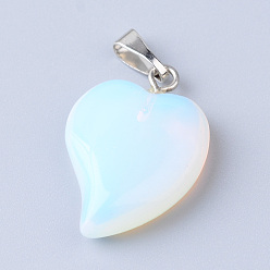 Опал Латунная фурнитура для кулоныа, сердце, 21~23x14~15x5~6 мм, отверстие : 2x6 мм