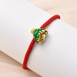 Рождественская елка Рождественские браслеты из нейлонового шнура, латунные эмалевые подвески для женщин, стойки покрытие, долговечный, без кадмия и без свинца, рождественская елка, 6-1/2 дюйм (16.5 см), бусины : 14.5x13x10 мм