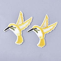 Yellow Computerized Embroidery Cloth Iron On Patches, Costume Accessories, Appliques, Bird, Yellow, 77.5x69x1.5mm