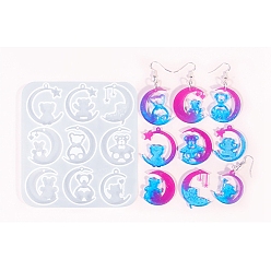 Белый Формы для подвесок своими руками, силиконовые формы для литья, для уф-смолы, изготовление изделий из эпоксидной смолы, Луна с медведем, белые, 104x95.5x4 мм, отверстие : 1.5 мм