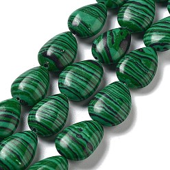 Malachite Brins de perles teintes en malachite synthétique, larme plat, 17.5~18x13~13.5x6mm, Trou: 1.2~1.4mm, Environ 11 pcs/chapelet, 7.56'' (19.2 cm)