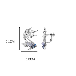 Платина Серьги-клипсы из рыбьего сплава из стекла, с прозрачным кубическим цирконием и железной фурнитурой для сережек, платина, 21x18 мм