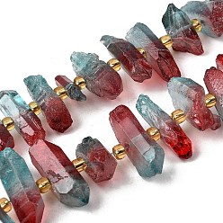Темно-Красный Гальванические природный кристалл кварца бусы пряди, граненые, окрашенные, палочка для наггетсов, с бисером, темно-красный, 11~25x3~9x4~10 мм, отверстие : 1~1.2 мм, около 19~26 шт / нитка, 7.09~7.48'' (18~19 см)